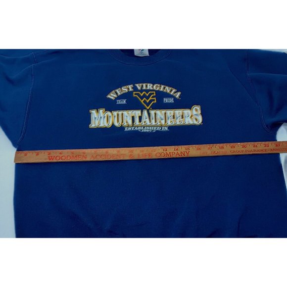 WVU West Virginia University Mountaineers L Sweatshirt Blue Crew Neck Jerzees - Picture 6 of 10